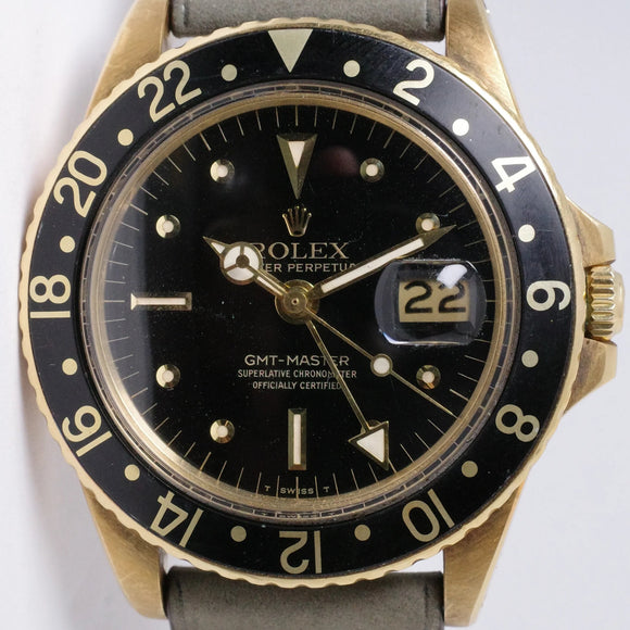 ROLEX 1970 VINTAGE YELLOW GOLD GMT BLACK NIPPLE DIAL 1675 WATCH ONLY