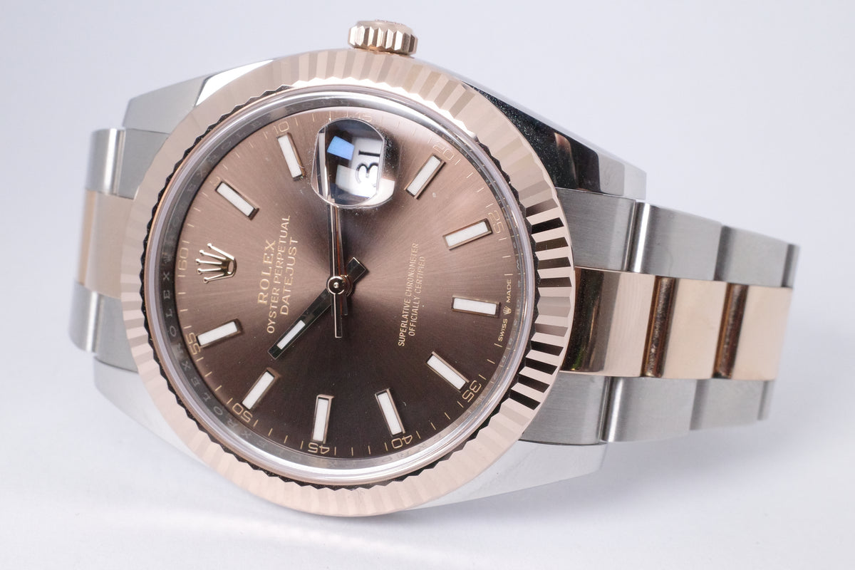 ROLEX 2023 DATEJUST 41 TWO TONE ROSE GOLD CHOCOLATE DIAL OYSTER