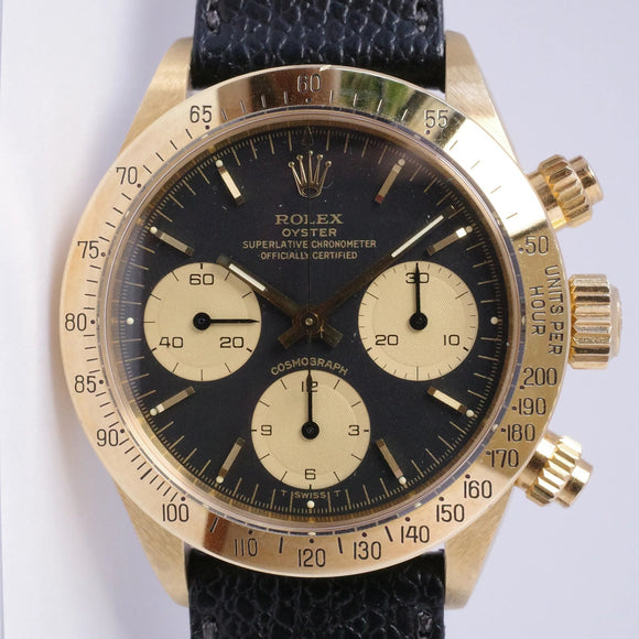 ROLEX VINTAGE YELLOW GOLD COSMOGRAPH DAYTONA 6265 BLACK NOS CONDITION BOX & PAPERS