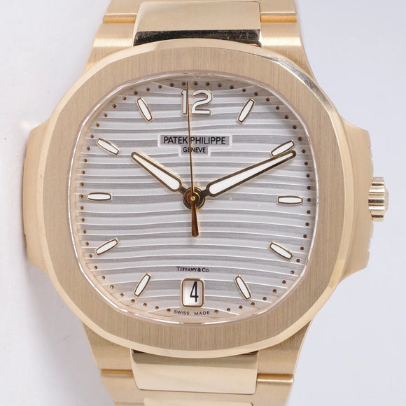 PATEK PHILIPPE NEW TIFFANY & CO. STAMPED LADIES ROSE GOLD NAUTILUS SILVER DIAL 7118/1R BOX & PAPERS $120,000