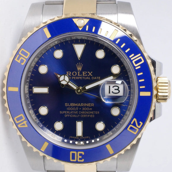 ROLEX 2016 TWO TONE SUBMARINER BLUE 116613 BOX & PAPERS $13,500