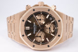 AUDEMARS PIGUET 41mm ROSE GOLD ROYAL OAK CHRONOGRAPH CHOCOLATE BROWN DIAL EXHIBITION BACK 26239OR BOX & PAPERS