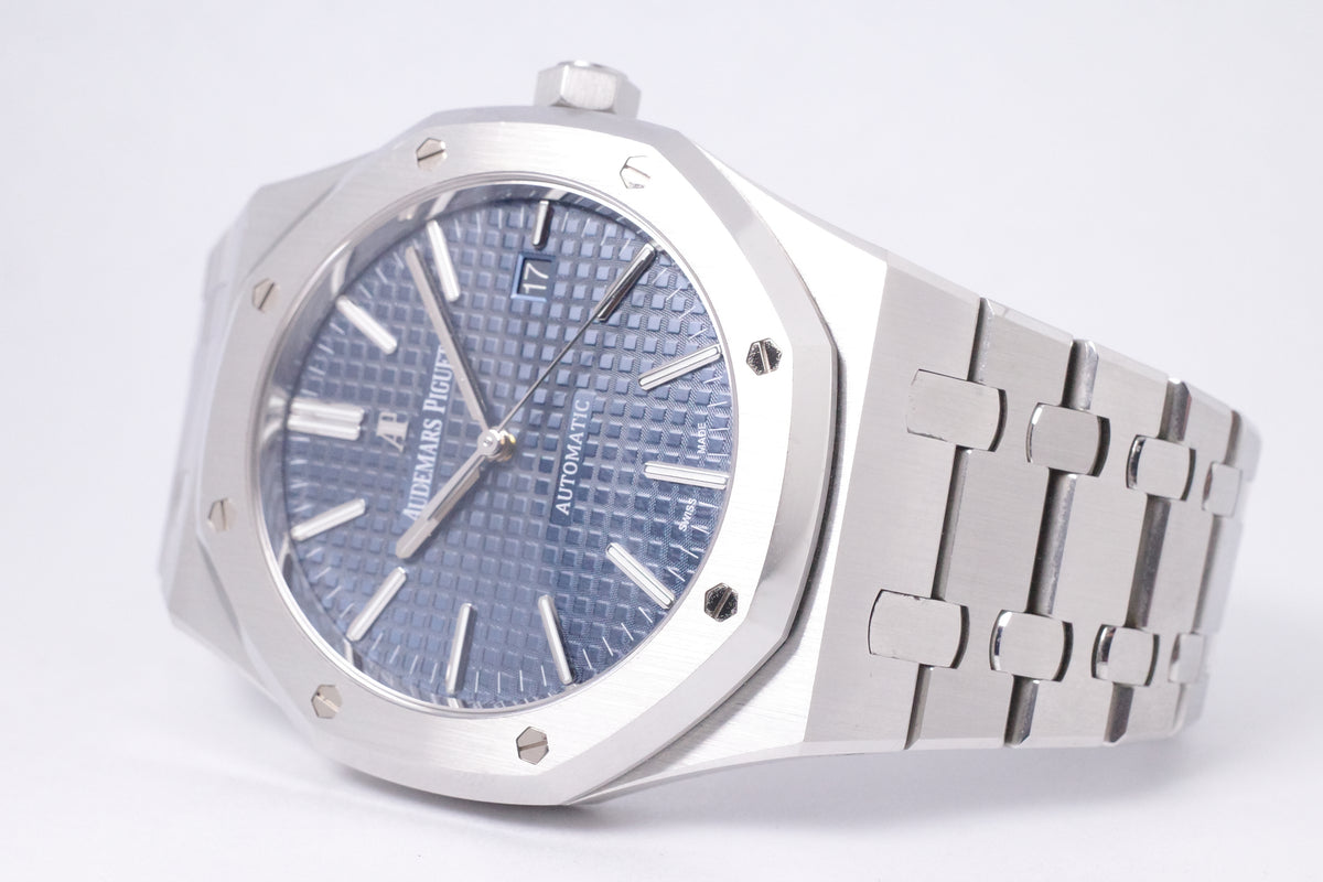 AUDEMARS PIGUET 41mm ROYAL OAK BLUE DIAL 15400ST BOX PAPERS