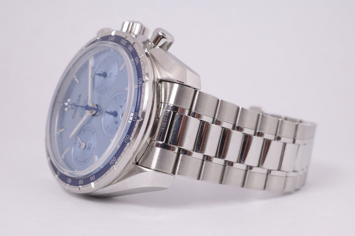 OMEGA SPEEDMASTER 38 COAXIAL CHRONOMETER SUNBURST ICE BLUE