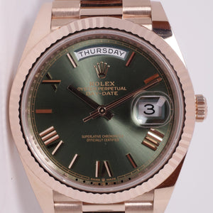 ROLEX 2024 UNWORN EVEROSE DAY-DATE 40 OLIVE GREEN DIAL 228235 BOX & PAPERS