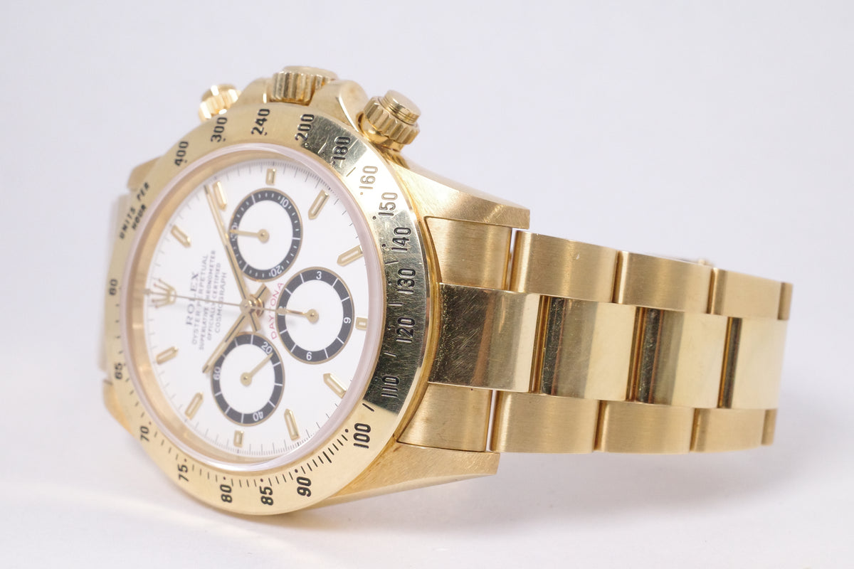 ROLEX YELLOW GOLD ZENITH DAYTONA WHITE INVERTED 6 DIAL