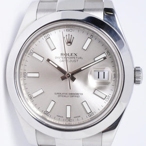 ROLEX 41mm DATEJUST II FLAT BEZEL SILVER DIAL OYSTER BRACELET 116300 BOX & PAPERS