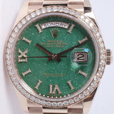 ROLEX 2023 EVEROSE GOLD DAY-DATE 36 PRESIDENT AVENTURINE ROMAN DIAMOND DIAL 128345RBR BOX & PAPERS $68,500