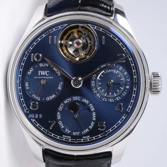 IWC PORTUGIESER PLATINUM PERPETUAL CALENDAR TOURBILLON LIMITED EDITION IW504505 BOX & PAPERS $94,975