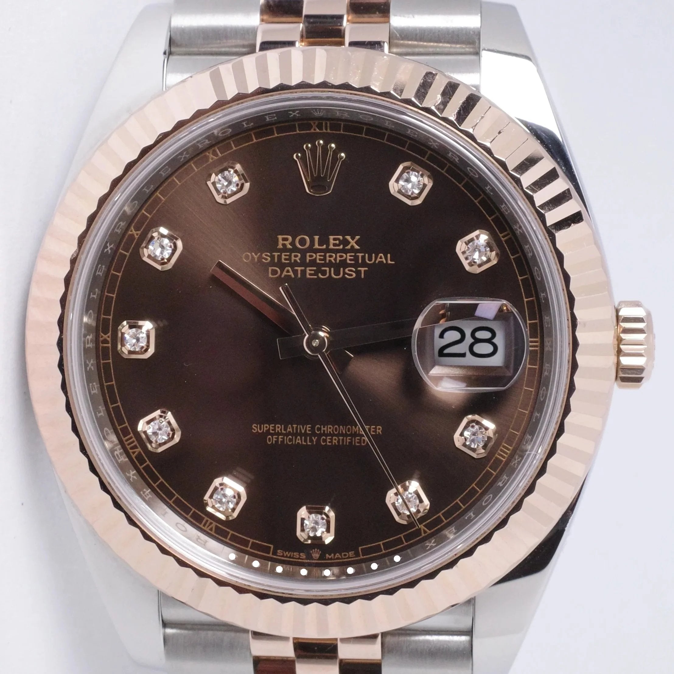 ROLEX 2020 DATEJUST 41 TWO TONE ROSE GOLD CHOCOLATE DIAMOND DIAL