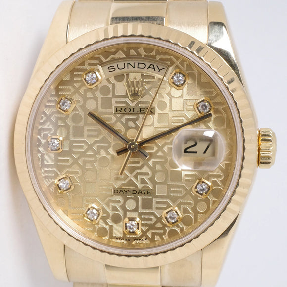 ROLEX YELLOW GOLD DAY-DATE 36mm PRESIDENT CHAMPAGNE JUBILEE DIAMOND DIAL 118238 BOX & PAPERS