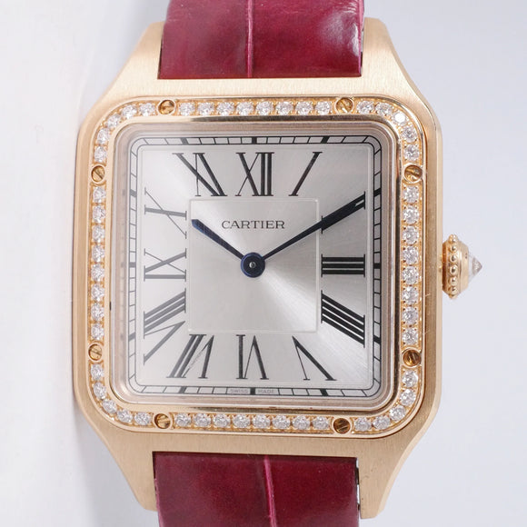 CARTIER ROSE GOLD SANTOS DUMONT DIAMOND BEZEL LARGE QUARTZ WJSA0016 BOX & PAPERS $13,500