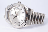 ROLEX WHITE GOLD 41MM DAY DATE II SILVER DIAMOND DIAL 218239 BOX & PAPERS $30,500
