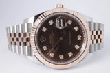 ROLEX 2020 DATEJUST 41 TWO TONE ROSE GOLD CHOCOLATE DIAMOND DIAL JUBILEE BRACELET 126331 BOX & PAPERS