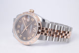 ROLEX DATEJUST 31 TWO TONE EVEROSE GOLD & STAINLESS STEEL, CHOCOLATE DIAMOND IV, 24 DIAMOND BEZEL 178341  BOX & PAPERS