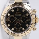 ROLEX 2005 TWO TONE DAYTONA COSMOGRAPH BLACK DIAMOND DIAL 116523 WATCH ONLY