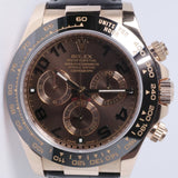 ROLEX EVEROSE GOLD DAYTONA OYSTER FLEX CHOCOLATE ARABIC NUMERAL DIAL 116515LN BOX & PAPERS