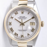ROLEX TWO TONE DATEJUST 36 WHITE ROMAN DIAL OYSTER BRACELET 16203 WATCH ONLY $5,900