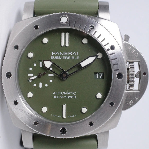 PANERAI 42mm SUBMERSIBLE LUNINOR GREEN KHAKI VERDE MILITARE PAM01055 BOX & PAPERS $7,200