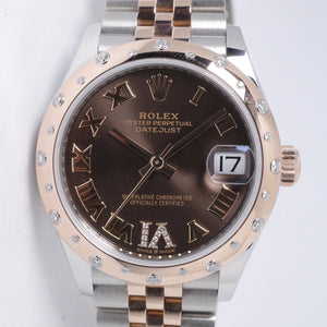 ROLEX 2024 DATEJUST 31 TWO TONE ROSE GOLD CHOCOLATE DIAMOND VI DIAL 278341 BOX & PAPERS $16,500