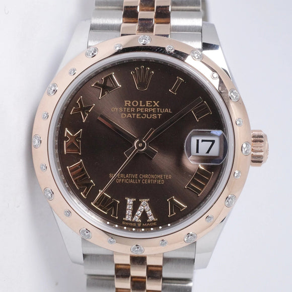 ROLEX 2024 DATEJUST 31 TWO TONE ROSE GOLD CHOCOLATE DIAMOND VI DIAL 278341 BOX & PAPERS $16,500