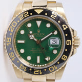 ROLEX 2009 YELLOW GOLD GMT MASTER II GREEN DIAL MINT 116718 LN BOX & PAPERS