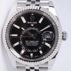 ROLEX 2022 SKY-DWELLER BLACK DIAL STAINLESS STEEL JUBILEE BRACELET 326934 BOX & PAPERS $19,500