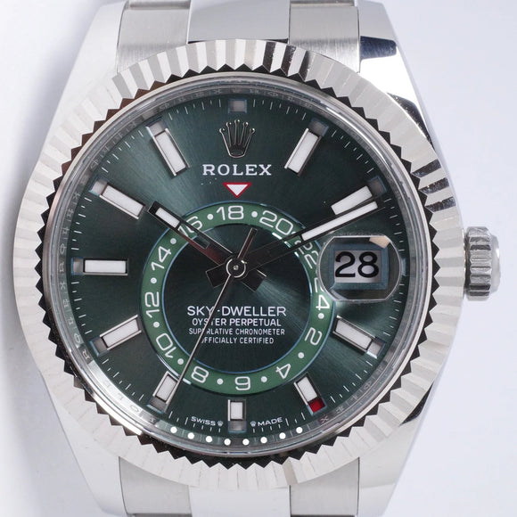 ROLEX 2024 SKY-DWELLER MINT GREEN STAINLESS STEEL OYSTER BRACELET 336934 BOX & PAPERS