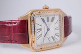 CARTIER ROSE GOLD SANTOS DUMONT DIAMOND BEZEL LARGE QUARTZ WJSA0016 BOX & PAPERS $13,500