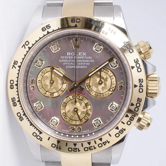 ROLEX TWO TONE DAYTONA DARK MOTHER OF PEARL DIAMOND DIAL 116503 BOX & PAPERS $25,975