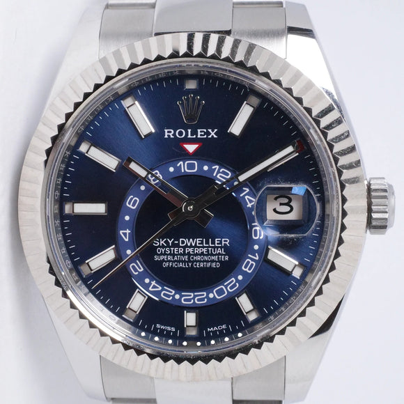ROLEX 2022 SKY-DWELLER STAINLESS STEEL BLUE DIAL OYSTER BRACELET 326934 BOX & PAPER $20,500