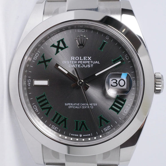 ROLEX 2025 NEW DATEJUST 41 STAINLESS STEEL SMOOTH BEZEL WIMBLEDON DIAL 126300 BOX & PAPERS $10,800