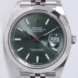 ROLEX NEW 2025 DATEJUST 41 MINT GREEN DIAL, SMOOTH BEZEL JUBILEE BRACELET 126300 BOX PAPERS $12,100