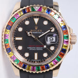 ROLEX 40mm YACHTMASTER ROSE GOLD EVEROSE OYSTER FLEX, CUSTOM RAINBOW BEZEL 116655 BOX & PAPERS $26,500