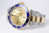 ROLEX 2004 TWO TONE SUBMARINER BLUE CHAMPAGNE SERTI DIAMOND & SAPPHIRE DIAL 16613 MINT BOX & PAPERS