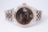 ROLEX DATEJUST 31 TWO TONE EVEROSE GOLD & STAINLESS STEEL, CHOCOLATE DIAMOND IV, 24 DIAMOND BEZEL 178341  BOX & PAPERS