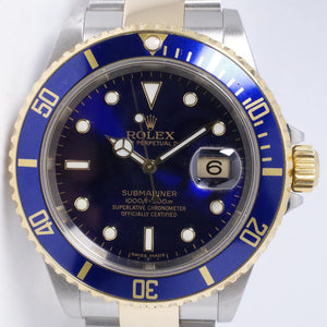 ROLEX 2007 TWO TONE SUBMARINER BLUE MINT 16613 BOX & PAPERS $10,500