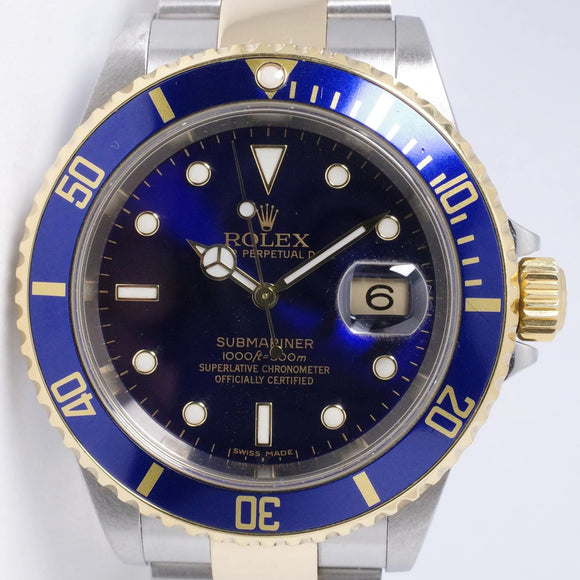 ROLEX 2007 TWO TONE SUBMARINER BLUE MINT 16613 BOX & PAPERS $10,500