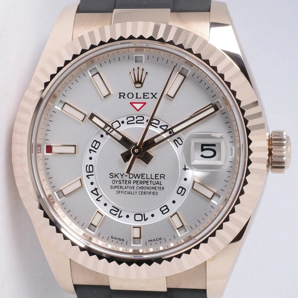 ROLEX 2024 EVEROSE GOLD SKY DWELLER OYSTER FLEX WHITE DIAL 326235 BOX & PAPERS