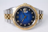 ROLEX DATEJUST THUNDERBIRD / TURN-O-GRAPH BLUE VIGNETTE DIAMOND DIAL, UNPOLISHED, BOX & PAPERS