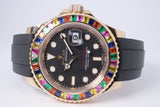 ROLEX 40mm YACHTMASTER ROSE GOLD EVEROSE OYSTER FLEX, CUSTOM RAINBOW BEZEL 116655 BOX & PAPERS $26,500