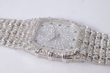 AUDEMARS PIGUET LADIES WHITE GOLD BAMBOO QUARTZ  FULL DIAMOND BRACELET, DIAMOND & EMERALD DIAL