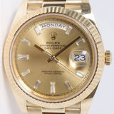 ROLEX 2019 YELLOW GOLD DAY-DATE 40 228238 CHAMPAGNE BAGUETTE DIAMOND DIAL