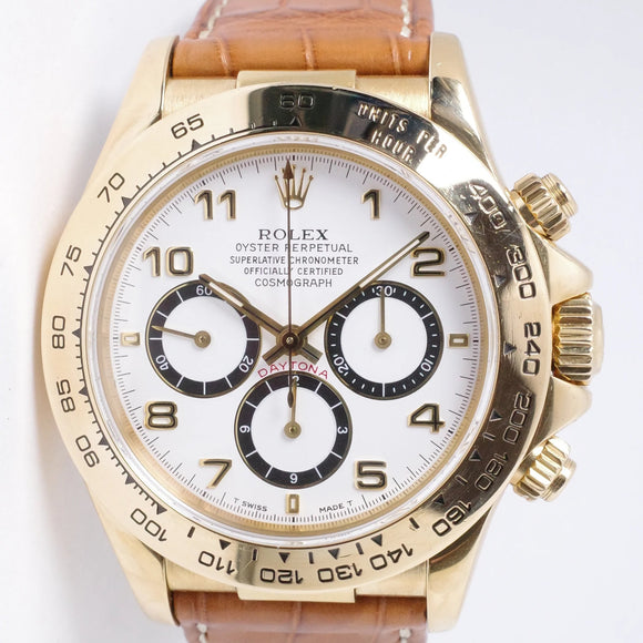 ROLEX 1995 YELLOW GOLD ZENITH DAYTONA WHITE DIAL 16518 WITH PAPERS