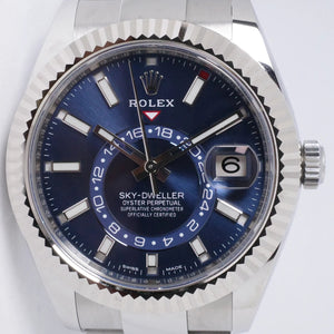 ROLEX SKY-DWELLER STAINLESS STEEL BLUE DIAL OYSTER BRACELET 326934 BOX & PAPER