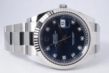 ROLEX 2025 DATEJUST 41 BLUE DIAMOND DIAL FLUTED BEZEL OYSTER BRACELET 126334 BOX & PAPERS $14.500