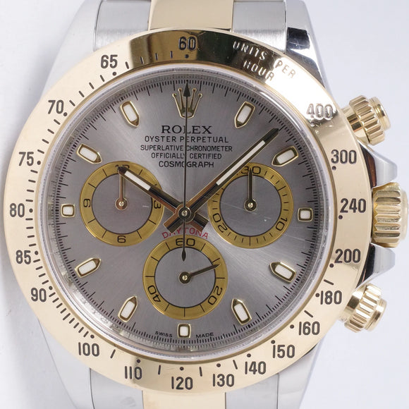 ROLEX TWO TONE DAYTONA COSMOGRAPH SLATE GREY DIAL 116523 BOX & PAPERS