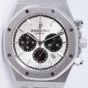 AUDEMARS PIGUET 41MM ROYAL OAK CHRONOGRAPH STAINLESS STEEL WHITE DIAL 26331ST BOX PAPERS