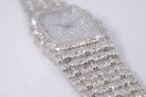 AUDEMARS PIGUET LADIES WHITE GOLD BAMBOO QUARTZ  FULL DIAMOND BRACELET, DIAMOND & EMERALD DIAL