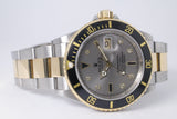 ROLEX 2002 SUBMARINER TWO TONE SILVER SERTI DIAMOND & SAPPHIRE DIAL 16613 WATCH & BOX $12,500